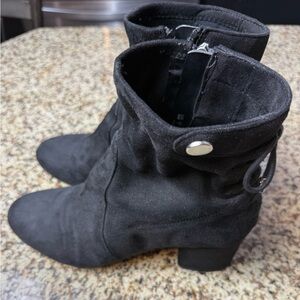 Franco Sarto Black Suede Ankle Boots with Low Block Heel